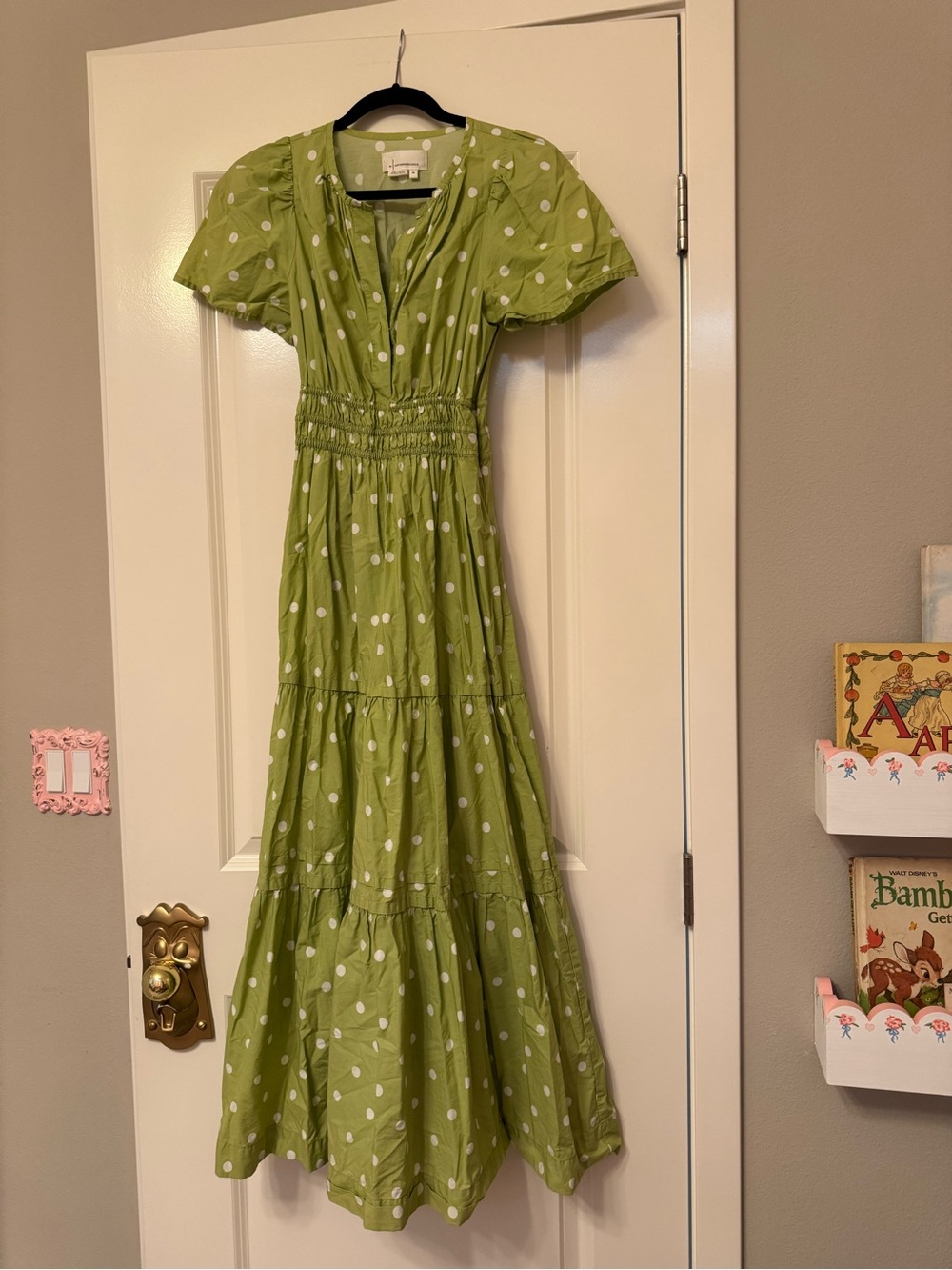 Maeve by Anthropologie Somerset Green Polka Dot Maxi Dress